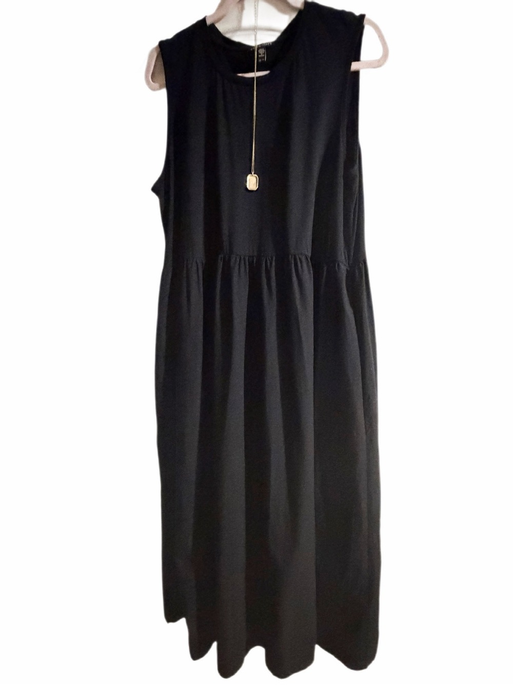 Eileen Fisher Black Organic Cotton Poplin Neck Maxi Dress womens XL - Picture 7 of 14
